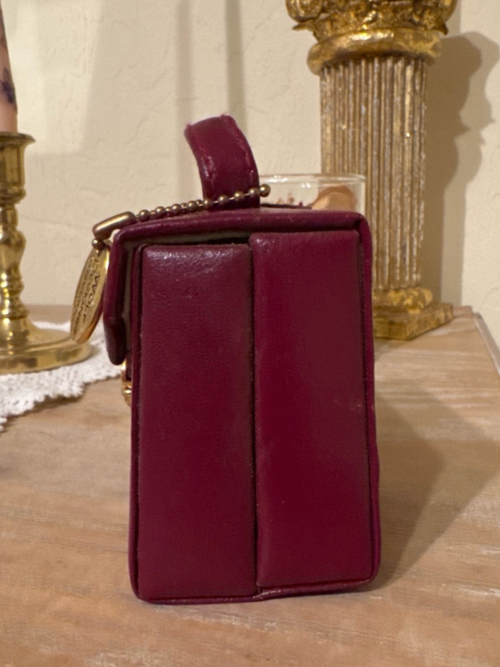 Vintage WOLF Designs Genuine Leather Burgundy Travel Jewelry Case - Picture 3 of 7